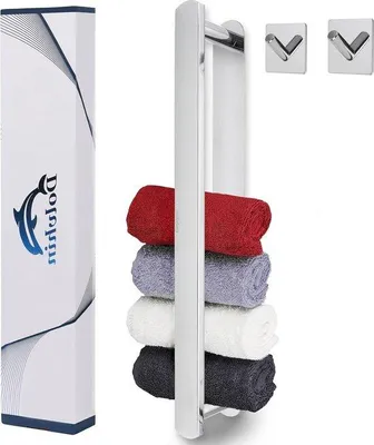 Productafbeelding van Unyqoos® Handdoekhouder zonder boren – zelfklevend, roestvrij staal SUS304, 41 cm, gepolijcht chroom, inclusief 2 zelfklevende haken voor badkamer, keuken en badjassen