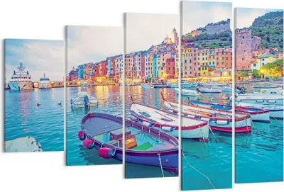 Produktbild von Bild auf Leinwand - Leinwandbild - 5 Teile - Porto Boote die Farben - 150x100cm - Wand Bild - Wanddeko - Wandbilder - Leinwanddruck - Bilder - Wanddekoration - Leinwand bilder - EG150x100-4395