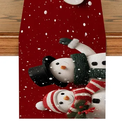 Produktbild von Tischläufer Weihnachten Schneemänner 240 cm Rot