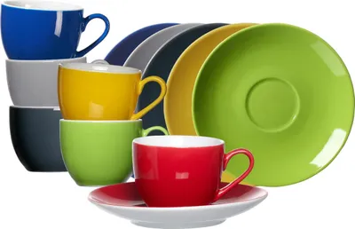 Produktbild von Ritzenhoff & Breker DOPPIO Espressotassen mit Untertassen 80 ml 6er Set Mix