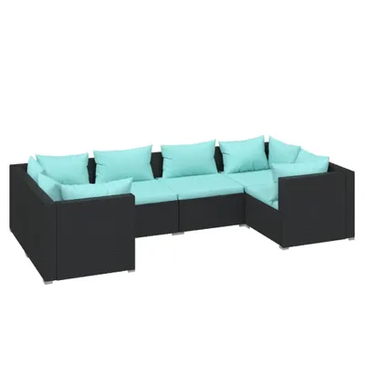 Produktbild von vidaXL 6-tlg. Garten-Lounge-Set mit Kissen Poly Rattan Schwarz