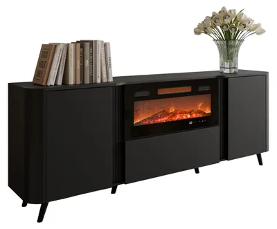 Produktbild von MIRJAN24 Kommode Volare 200 EF mit Kamin, Sideboard, Modernschrank, Kommode mit drei Drehtüren, Wohnzimmer Kollektion (Farbe: Schwarz)