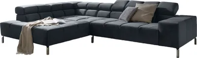Produktbild von KAWOLA Sofa NELSON Ecksofa Velvet schwarz Recamiere links mit motorischem Sitzvorzug