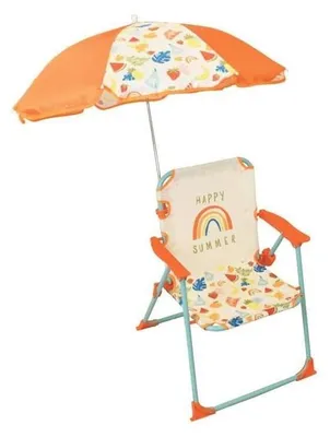 Image de Chaise pliante pour enfants, dimensions 38,5 x 38,5 x 37,5 cm, avec parasol de 65 cm, pour une utilisation en extérieur