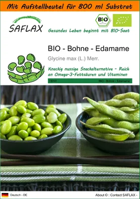Produktbild von SAFLAX - Garden in the Bag - BIO - Bohne - Edamame - 8 Samen - Mit Anzuchtsubstrat im praktischen, selbst aufstellenden Beutel - Glycine