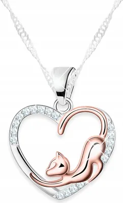 Productafbeelding van Goudkleurige kattenhalsketting met hartvormige zirkonia, zilver 925