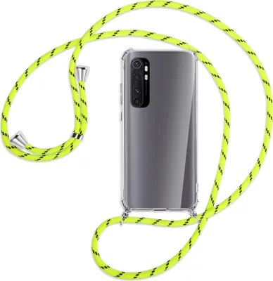Produktbild von Handykette Backcover-Schutzhülle mit Band (Metall silberfarben) für Xiaomi Mi Note 10 Lite - neongelb