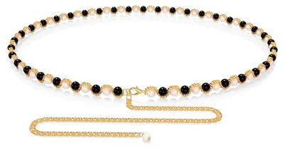 Produktbild von Große Größen Kettenriemen - Taillenkette - Extra lange Körperkette - Gold und Schwarz Weiß - Dicke Kettenriemen - Geeignet für Damen...