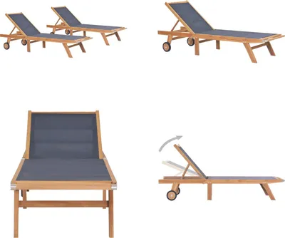 Produktbild von vidaXL Klappbare Sonnenliegen mit Rollen 2 Stk. Teak Massiv Textilene - Sonnenliege - Sonnenliegen - Holzliege - Holzliegen