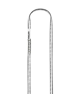 Dyneema Sling 11mm von Edelrid; eine robuste Klettersling in grauer Farbe; auf schwarzem Hintergrund.