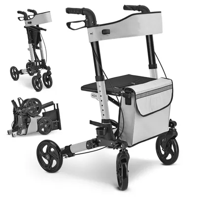Produktbild von Juskys Rollator Vital faltbar, leicht, höhenverstellbar - Sitz, Tasche - Grau