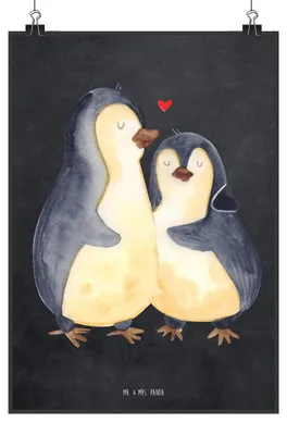 Produktbild von Mr. & Mrs. Panda Bild Pinguin umarmen DIN A4 - Kreidetafel - Geschenk, Wanddekoration, drucke, Umarmung Verliebt, glücklich, Verknallt, Wandbild, Liebe, wanddeko