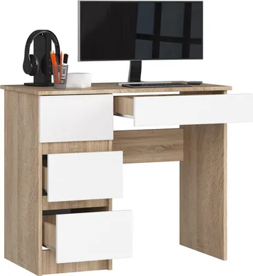 Produktbild von BDW Büroschreibtisch mit 4 Schubladen, Gamingtisch, Eiche Sonoma / Weiss Links