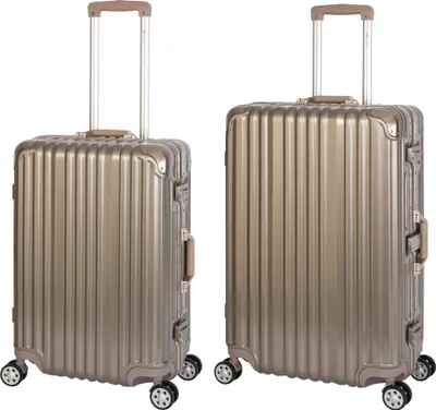 Produktbild von Travelhouse London - 2er Reisekoffer Trolley Set M+L - Polycarbonat Hartschale Alu-Rahmen - TSA Schlösser - Zahlenschloss - 4 Rollen - Gold