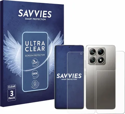 A product packaging box and its contents, including screen protectors and a smartphone.