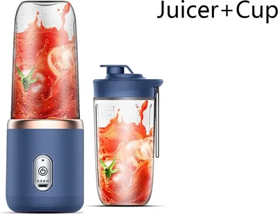 Produktbild von Kleine Elektrische Entsafter 6 Klingen Tragbare Entsafter Tasse Entsafter Obst Saft Tasse Automatische Smoothie Mixer Eis CrushCup, Blue mit 1 Tassen