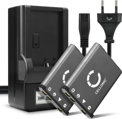 Produktbild von CELLONIC 2x Akku für Kamera Kompatibel mit Rollei Compactline 350, Powerflex 400, Powerflex 240 HD, DS5370 - (700mAh, 3.7V) + Ladegerät