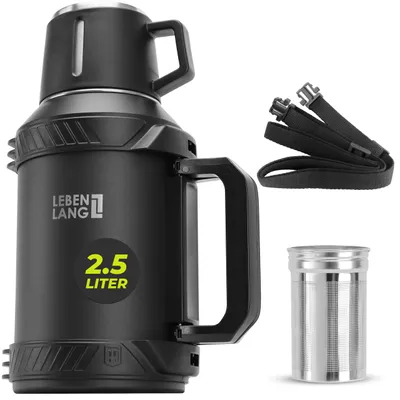 Produktbild von LEBENLANG Thermosflasche 2,5 Liter - 24h Heiß & Inkl. Becher & Teesieb