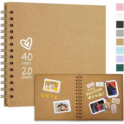 Productafbeelding van Fotoalbum om zelf in te vullen, 20,5 x 20,5 cm, khaki kleur, harde kaft, kraftpapier, spiraalbinding, 40 pagina's