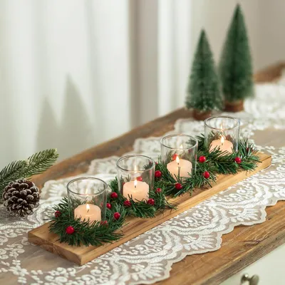 Immagine prodotto di Romadedi  d'Avvento in legno allungata Portacandele da tavolo Decorazione natalizia Moderna 42cm