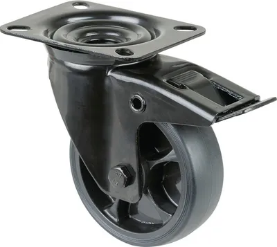 Produktbild von BS Rollen BS Transportrolle L820, Lenkolle mit Totalfeststeller, Rad-Ø 100 mm Tragfähigkeit 110 kg, mit Feststeller Gummi, 104x80mm schwarz