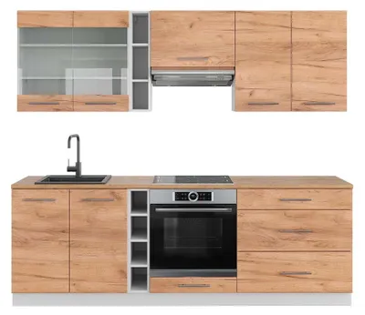 Produktbild von Küchenzeile Vicco Fame-Line Goldkraft Eiche/Weiß 235 cm , AP Eiche, Model 42151