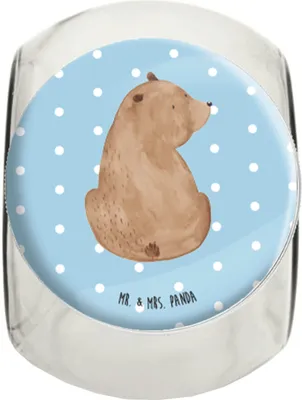 Produktbild von Mr. & Mrs. Panda keksdose glas Bär Schulterblick L 870ml - Blau Pastell - Geschenk, Selbstachtung, Bonbonglas, Vorratsglas, Bonboniere, Weltansicht, Frischhaltedose