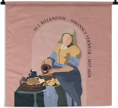 Produktbild von MuchoWow® Wandteppich Wandbehang Pastell - Milchmädchen - Rosa - Alte Meister 60x60 cm Tapisserie Dekoration Wandtuch - Dekorationen - Wand Decke