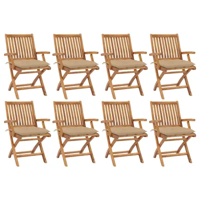 Produktbild von Cloris Designermöbel Klappbare Gartenstühle mit Kissen 8er Set Massivholz Teak 2024 Neu