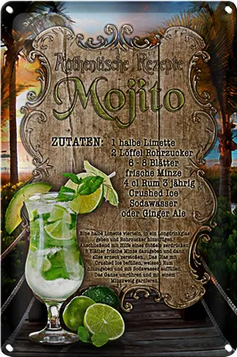 Produktbild von Blechschild Rezept 20x30cm Mojito Zutaten Limette Minze