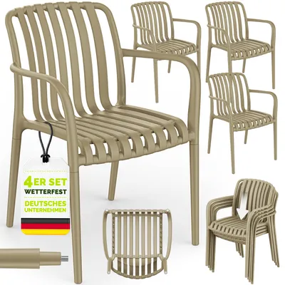 Produktbild von tillvex® Gartenstühle 4er Set Stapelbar Wetterfest mit Armlehne | Outdoor Stühle bis 120kg belastbar | Gartenstühle Outdoor | Terrassenstuhl Gartenmöbel Balkon Garten Terrasse