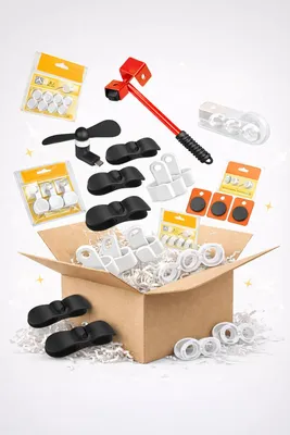Produktbild von Haushaltshelfer Set Kabelhalter Kleiderbügelhaken Möbelheber für Haus Büro