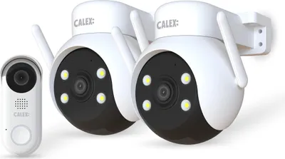 Produktbild von Calex Smart Security Outdoor Set, 2x 2K PTZ-Kamera, 2K Türklingel, Weiß