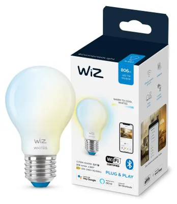 Produktbild von WiZ Matte Lampe 60 W A60 E27, Intelligentes Leuchtmittel, Wi-Fi/Bluetooth, Weiß, Wi-Fi 4 (802.11n), 802.11b, 802.11g, LED, E27