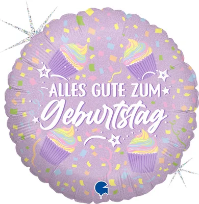 Produktbild von Folienballon Geburtstag, Ø 46 cm, pastell-bunt, Cupcake-Motiv, heliumgeeignet