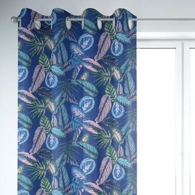 Produktbild von SCHÖNER LEBEN. Vorhang Dschungelpflanzen blau grün rosa 245cm Aufhängung Ösen