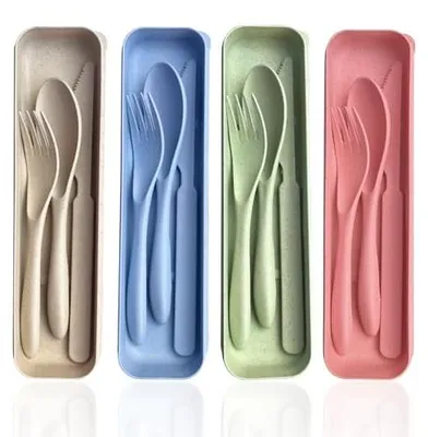 Produktbild von Campingbesteck Set für 4 Personen - Wiederverwendbares Plastikbesteck - Cutlery Set-4 Sets