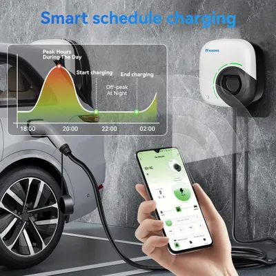 Image de Chargeur pour véhicule électrique - Borne de recharge pour véhicule électrique - Station de recharge - Borne de recharge - Chargeur domestique - 22 kW, triphasé - Prise de type 2 avec contrôle via application