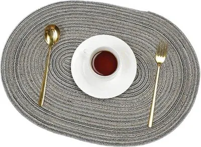 Immagine prodotto di Vassoi ovali antiscivolo resistenti al calore - Set di 6 - Sottobicchieri intrecciati per matrimoni e feste - Grigio - 50 x 35 cm