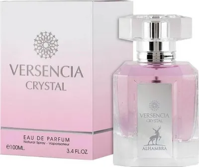A perfume bottle and its packaging are displayed against a white background.