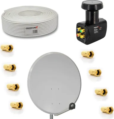 Produktbild von PremiumX SAT Anlage 80cm Antenne Aluminium Quad LNB 50m Kabel F-Stecker