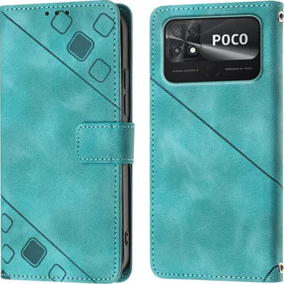 Produktbild von Hülle für Xiaomi Poco C40 Prägung Flip Leder Brieftasche Schutzhülle mit Ständer Grün