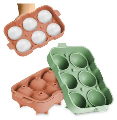 Produktbild von Blumtal Eiswürfelformen Silikon 3er Set - 6er Eiswürfelform mit Deckel - BPA-freie Silikon Eiskugelform - Eiswürfel rund - Olivgrün + Mineral Rot