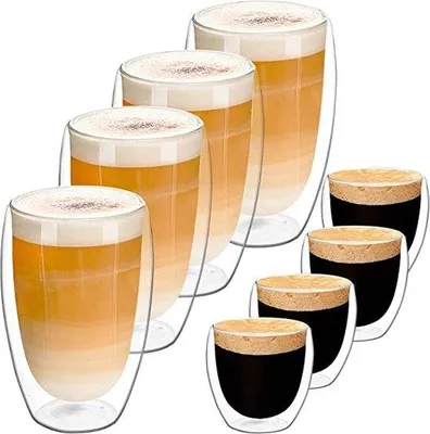 Image de Tasses à café à double paroi, tasses à café, tasses à thé - tasses à moka, tasses à café, tasses à expresso - tasses - lot de 8 tasses à cappuccino 4 x 400/80 ml