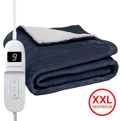 Produktbild von Seranova XXL Elektrische Heizdecke - 180x160cm - 9 Wärmestufen - Abschaltautomatik - waschbar - Kuschelige Wärmedecke - Blau