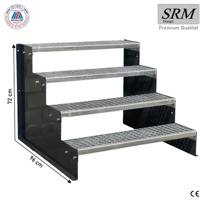 Obrázek produktu pro 4stupňové volně stojící schodiště model 2 volně stojící antracitové ocelové schodiště výška stupně 18 cm, šířka 70 cm, výška 72 cm bez zábradlí