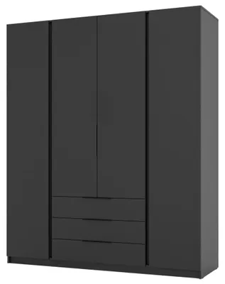 Image de Selsey Kaja - Armoire 4 portes avec 3 tiroirs, 200 cm, noir