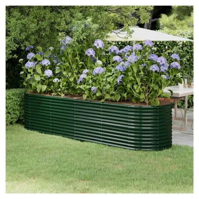 Produktbild von Hochbeet aus pulverbeschichtetem Stahl, robustes Pflanzgefäß, witterungsbeständig, für Garten, Balkon und Terrasse, Grün, 296 W x 80 D x 68 H cm