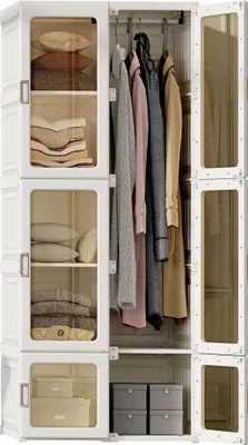Produktbild von Tragbarer Kleiderschrank - Faltbarer Modulschrank - 10 Fächer - Polypropylen (PP) - Für Schlafzimmer/Wohnzimmer - Transparente Türen