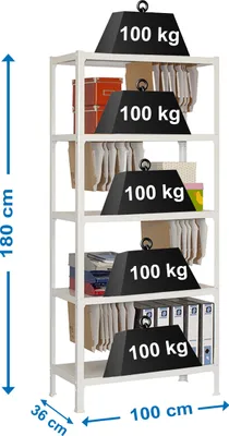 Image de Simonrack Rayonnage pour charges lourdes FILECLICK PLUS 5 8435104939444 blanc 100,0 x 36,0 x 180,0 cm